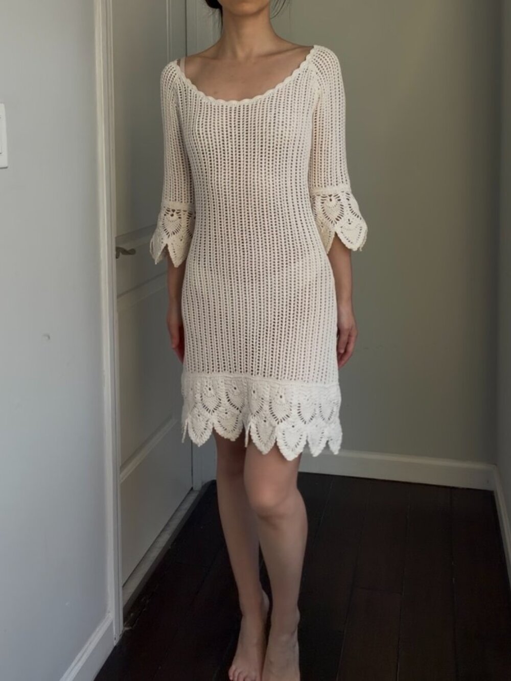 LoveShackFancy Krisella Scalloped Crochet Mini Dress